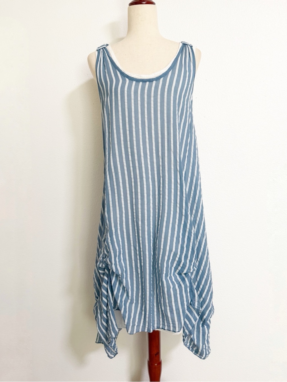 Angela Mara Cotton Drape Bustle Hem Layered Boho Coastal Tank Dress